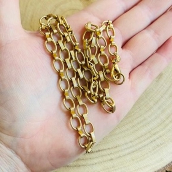 VTG 80s Givenchy bar curved Link chain necklace gold Statement high end 22"L - Picture 6 of 8